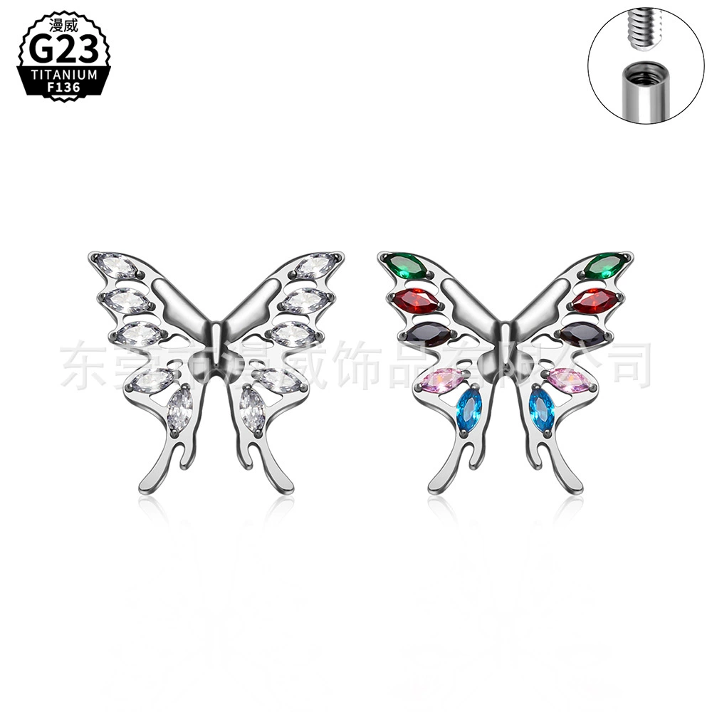 漫威饰品 CNC factory G23 titanium alloy piercing butterfly ear studs lip studs F136 titanium implant-grade ear bone studs