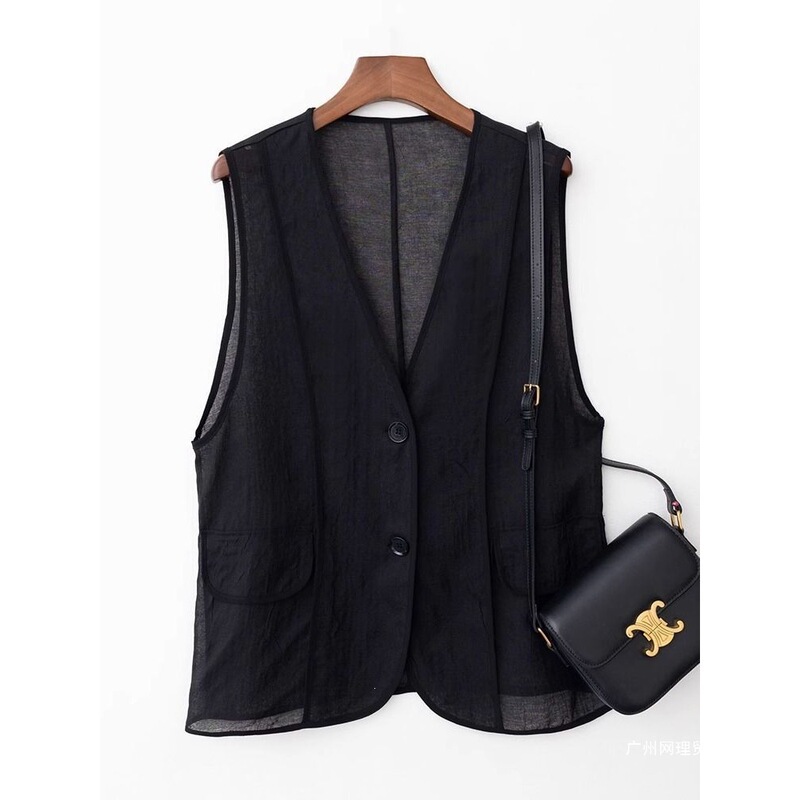 Retro Chinese Style New Casual Thin 2026 V-Neck Vest Artistic Women's Loose Outerwear Trendy