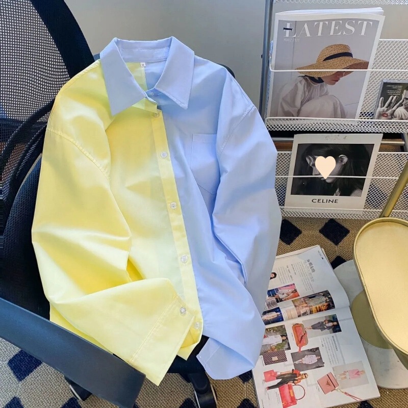 2026 Spring New Style Salt Style Women's Long Sleeve Fashionable Color Block Shirt Korean Version Loose College Style Trendy Blouse