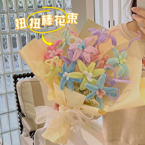 Handmade diy twist stick bouquet super dense root twist stick roses tulip material package Mother's Day gift