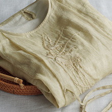 2025新款100支高端苎麻手工刺绣连衣裙女夏季新款长裙子双层有衬