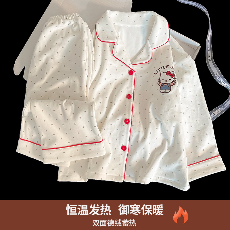 Children's New Derong Cute Pajamas for Girls Autumn and Winter Warm Cartoon Casual Home Clothes Two-Piece Set