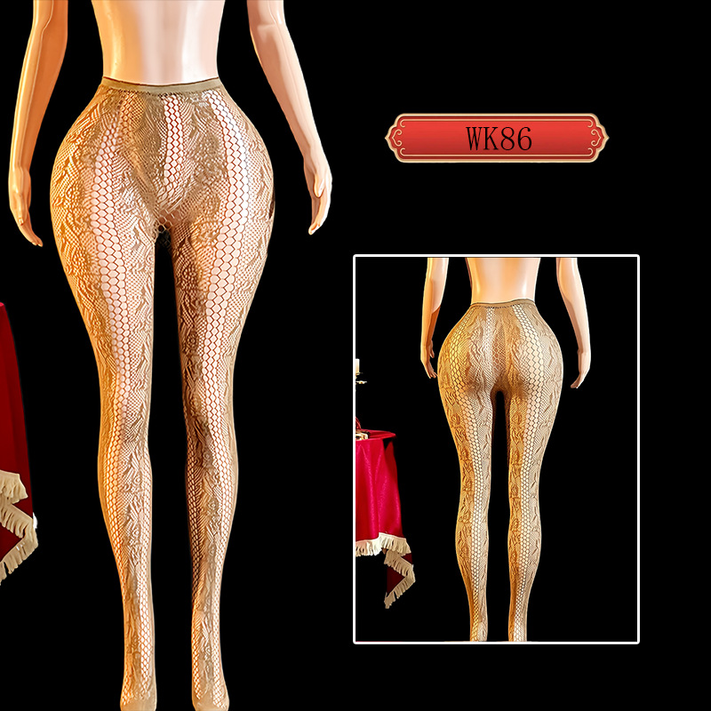 Medias de Red Caladas con Jacquard de Rosas WK86 de Nylon y Spandex