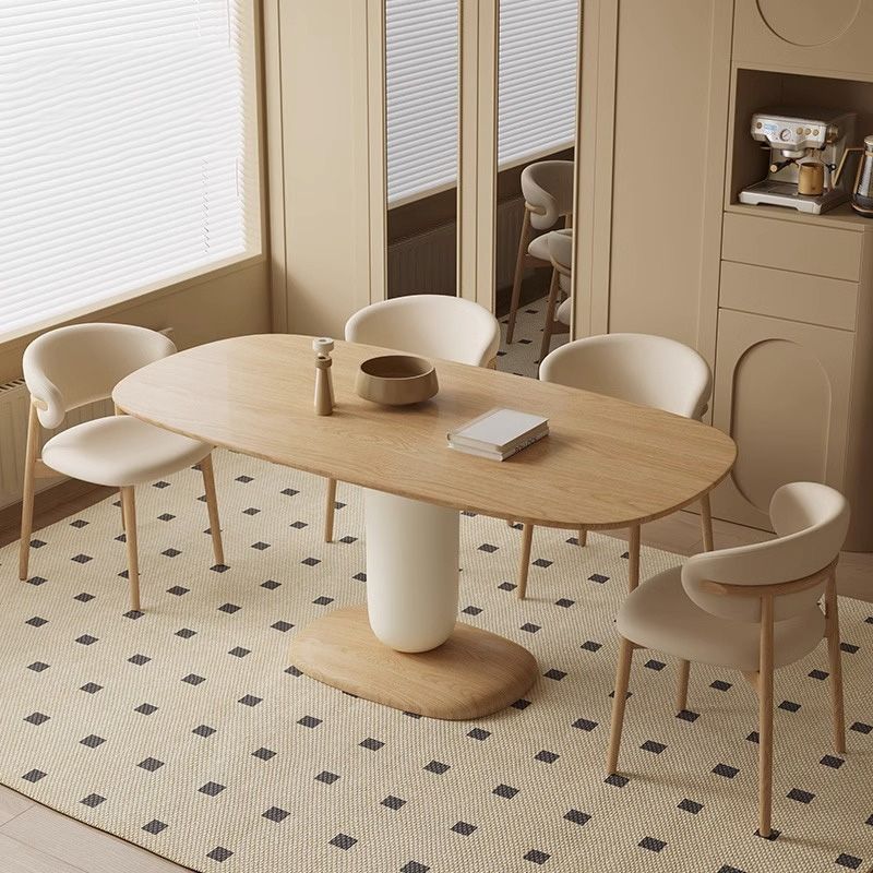 French cream-style dining table and chairs for small households, solid wood color dining table and chairs, Japanese Nordic wabi-sabi all-wooden dining table
