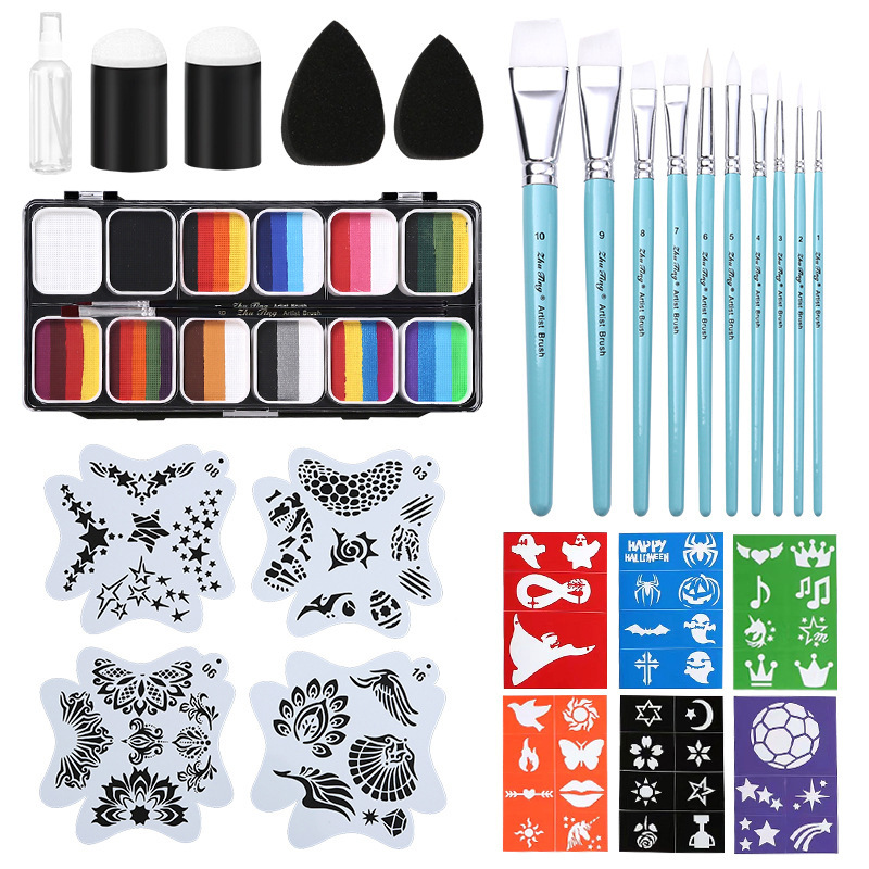 Cross-border body painting lavable 12 colores paleta profesional cara de color festival de ópera cara de juego de pelota de color cara infantil