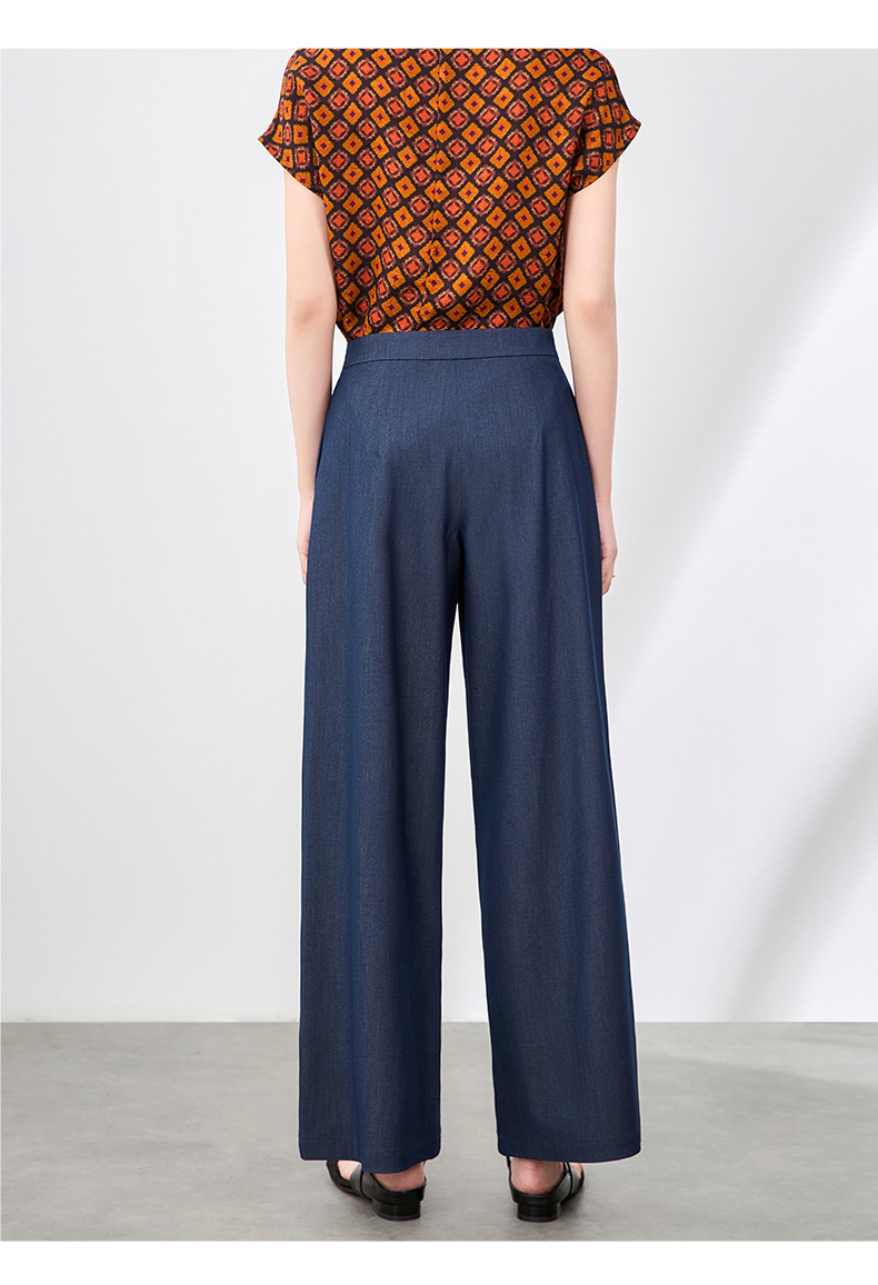 Quần culottes nữ ống rộng dáng suông vải mát lạnh — Màu xanh lam chi tiết 12