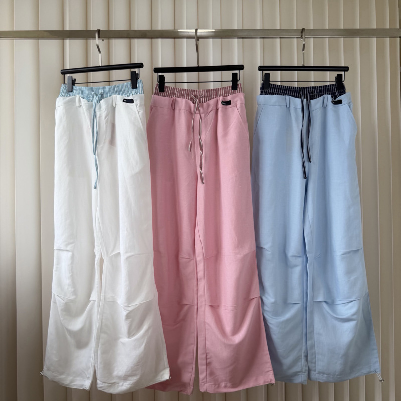 Ceiling Foreign Trade Cross-Border Distribution Warehouse In-Stock Miu Miu New Style Faux Two-Piece Linen Wide-Leg Pants Women's Casual Long Pants Ceiling Foreign Trade Cross-Border Distribution Warehouse In-Stock Miu Miu New Style Faux Two-Piece Linen Wide-Leg Pants Women's Casual Long Pants