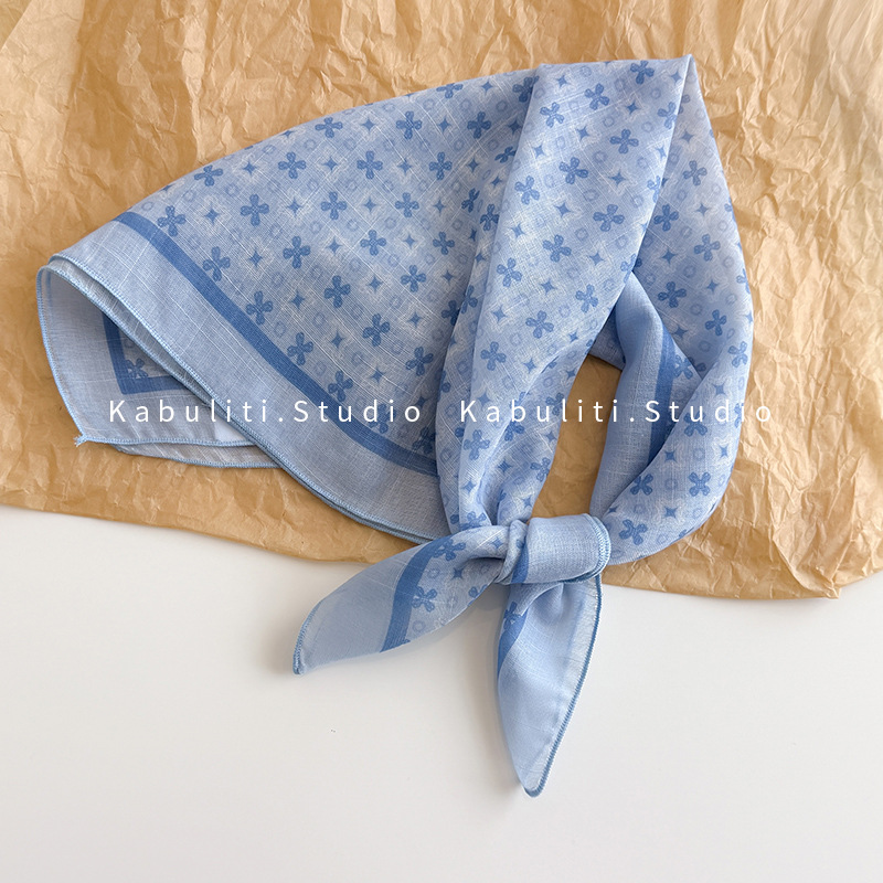 크로스 플라워 58 이미테이션 린넨-라이트 블루