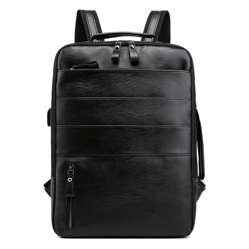 Backpack Men's Backpack Casual Simple Business Computer Backpack Leather Fashion Junior High School College Student Schoolbag Trendy Brand