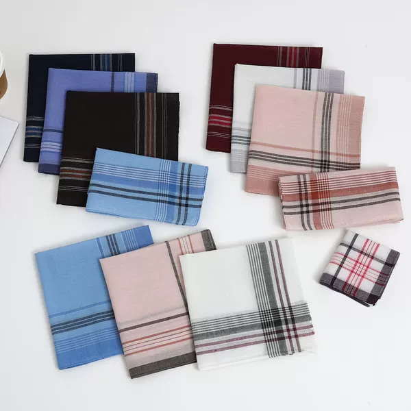 Classic Men's Polyester Sweat-Absorbing Plaid Handkerchief Vintage Thin Handkerchief Elder Elderly Women's Sweat Wipe