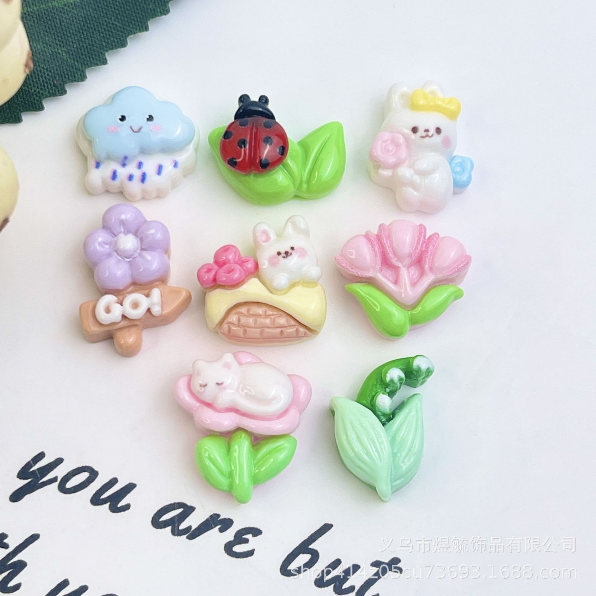 고품질 미니 귀여운 칠성 무당벌레 만화 꽃 혼합 싱글