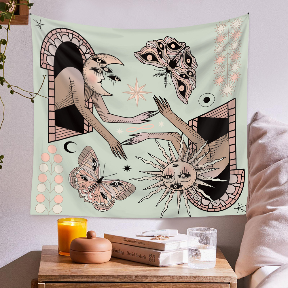 Bohemian Psychedelic Sun Moon Butterfly Printing Hanging Cloth Tapestry Wholesale Nihaojewelry display picture 3