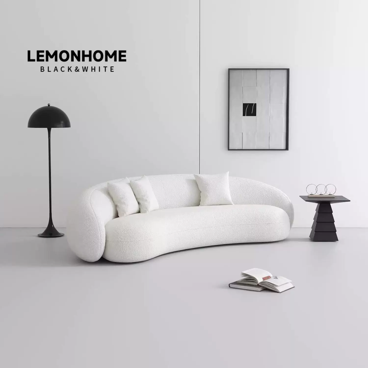 羊羔绒沙发店铺现代极简沙发女装店高级美容院客厅小户型弧形民宿