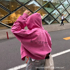 南油品质25SS秋冬短款休闲徽标刺绣加绒连帽卫衣辣妹拉链运动衫女