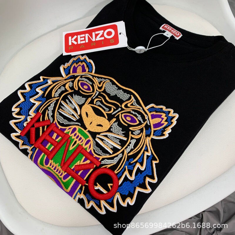 KE N タイガーヘッド カップルスタイル レター刺繍 タイガーヘッド ラウンドネック 半袖 Tシャツ ドロップシッピング用|undefined