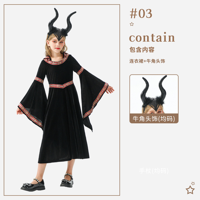 万圣节儿童服装复古宫廷童装女巫小红帽中世纪文艺复兴连衣裙欧美|undefined