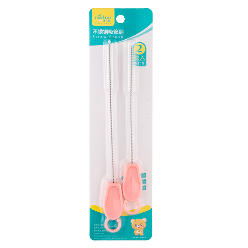 Set de limpieza de biberón Xierbao, incluye cepillo para pezón y pajilla, acero inoxidable, 2 piezas, para bebés.