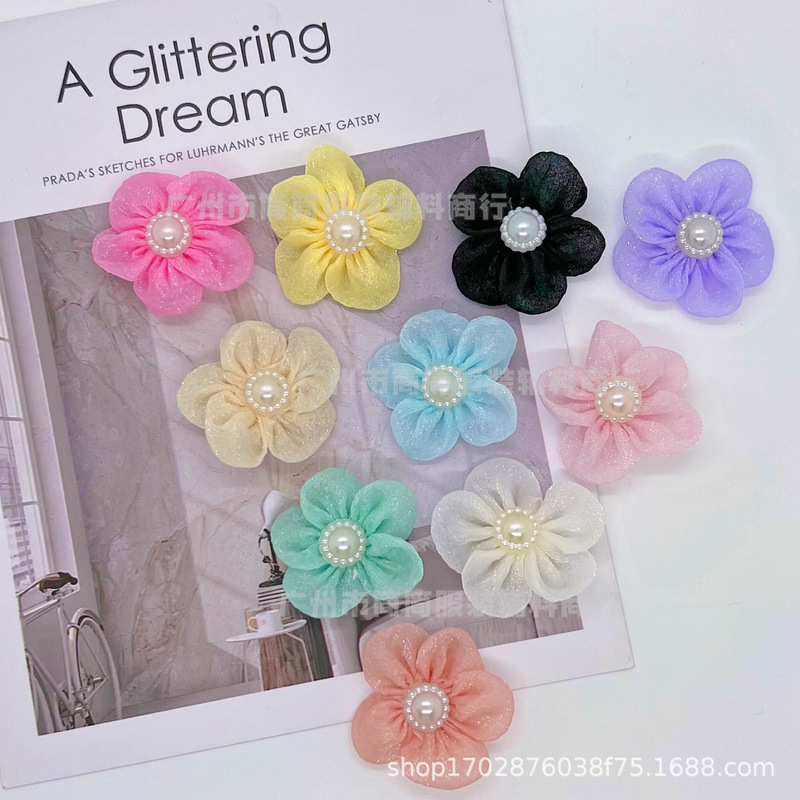 Spot New Multi-Color Glass Yarn Five-Petal Flower Pearl Yarn Flower Children's Clothing Sweatshirt T-Shirt Socks Hair Accessories Accessories