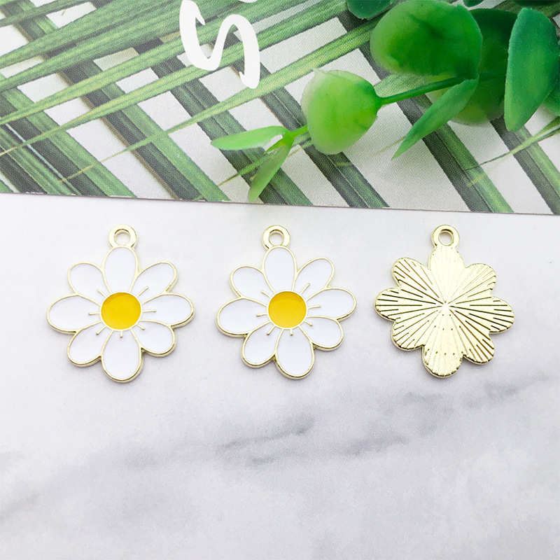 1 gota de aceite flor girasol DIY joyería accesorios aleación color flor collar pendientes colgante estilo coreano