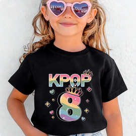 KPOP 8 岁生日儿童 T 恤 女童彩虹皇冠印花220克纯棉短袖60409-12