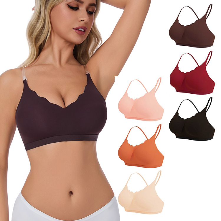 Cross-Border Foreign Trade European and American Large Size Beautiful Back Strapless Bra Without Rims Thin Style with Shoulder Straps Cross Back Buckle Women's Underwear