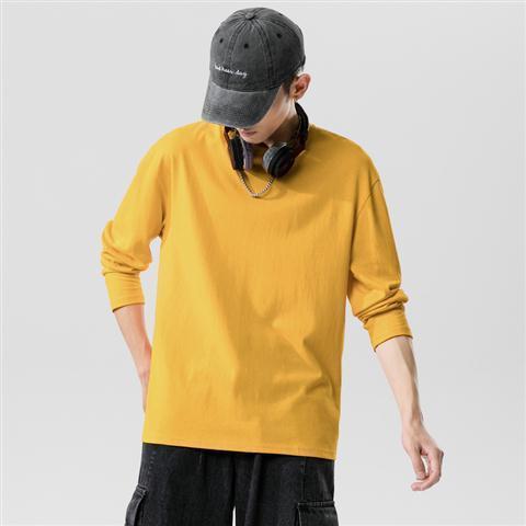 Autumn Plain Color Long Sleeve Men's and Women's Streetwear Hip-Hop Loose Long Sleeve T-Shirt Top Korean Style Round Neck Base Shirt Hoodie Top