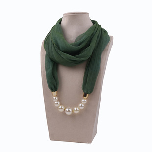New Style Pearl Fine Soft Chiffon Bead Chain Scarf Women's Autumn and Winter Scarf Spring and Summer Sunscreen Women's Distinctive Shawl Decorative Headscarf