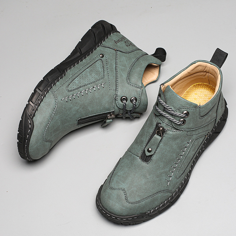 Boots martin en cuir pour homme à lacets et fermeture éclair_voghion.com