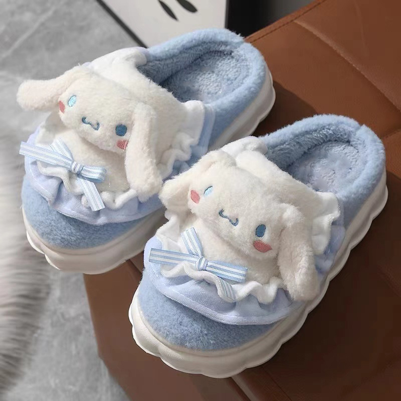 Hellokitty gatos zapatillas de algodón damas bolsas de invierno tacones 2024 nuevo lindo cabello? más zapatos de algodón de camisa de luna mujer