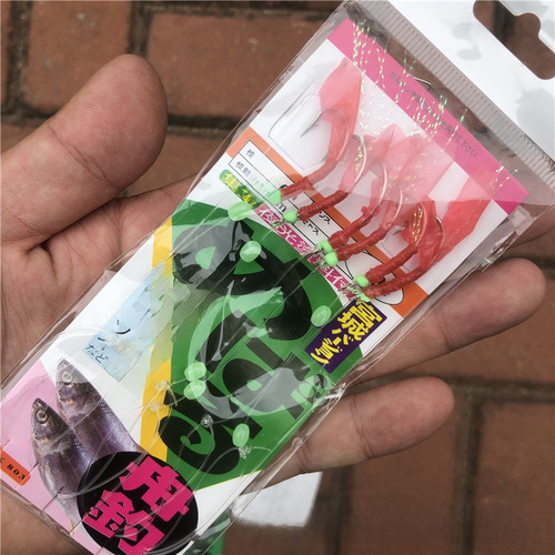 Bionic string hook red skin string hook fish skin string hook luminescent shrimp string hook fishing lure bait hook rubber skin string hook 