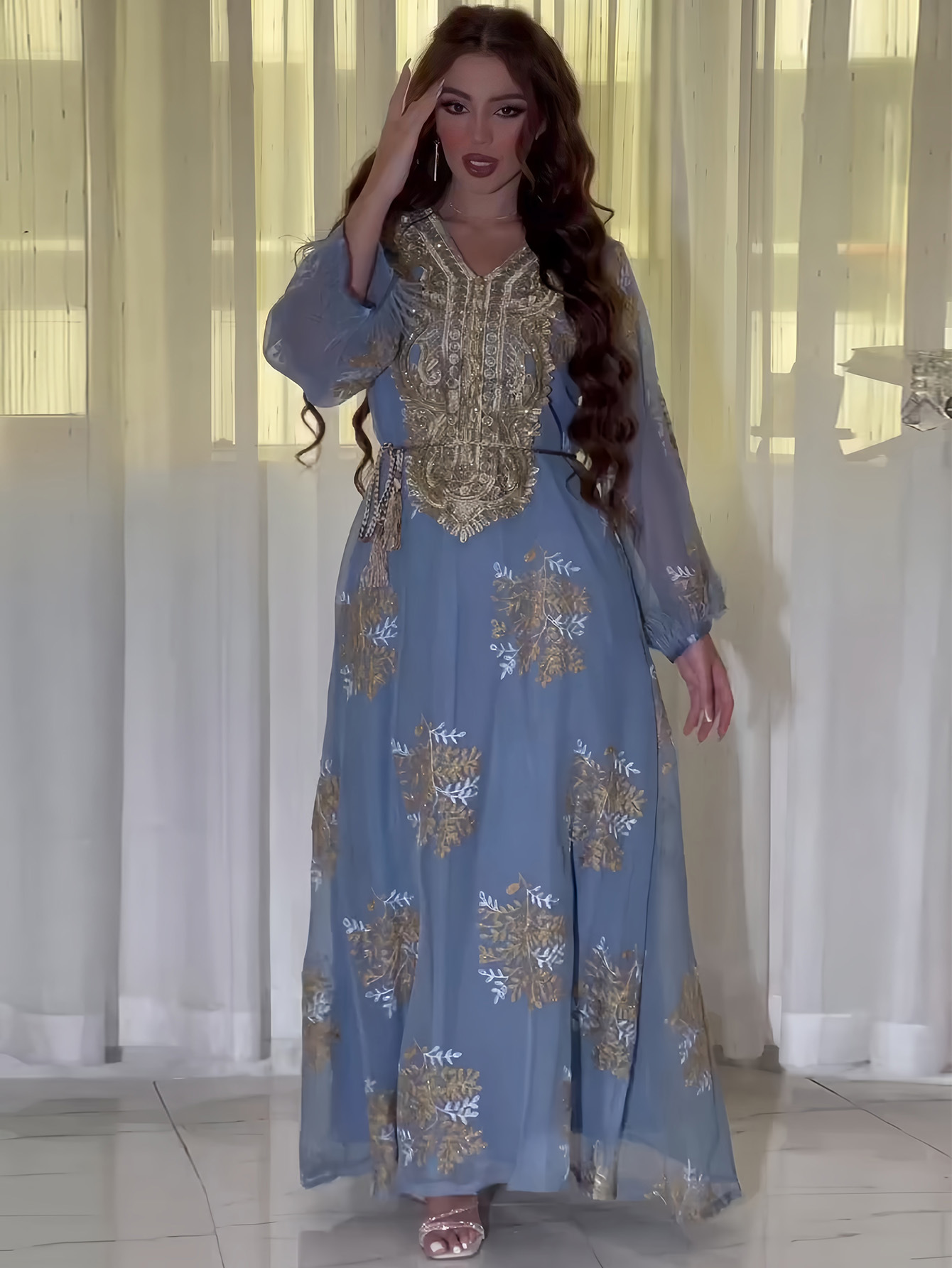 Damenbekleidung Bestickte muslimische Roben Arabische Kleidung Kleider_voghion.com