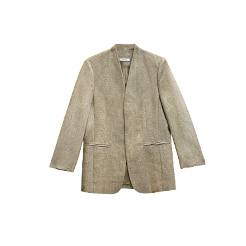 Kaisi Show Spring/Summer New Imported Gold Linen Minimalist Collarless Blazer Comfortable Versatile Women's Blazer Top
