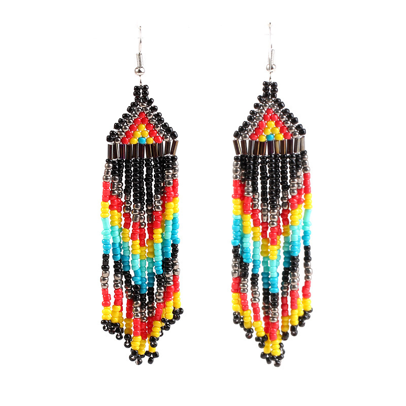 fashion multi-layer rice bead long tassel earrings