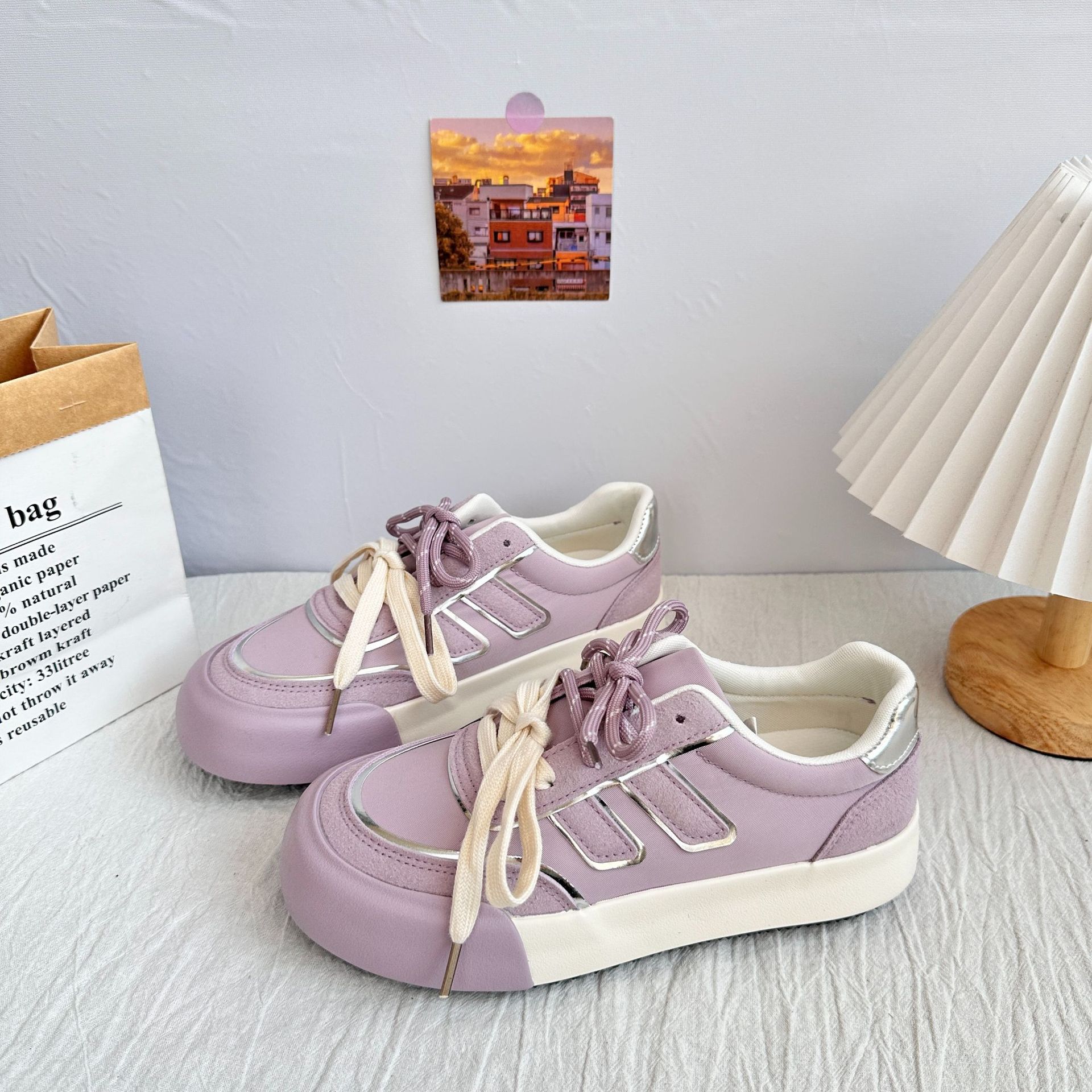 6634 plantillas de látex/zapatos blancos de suela gruesa, diseño de nicho retro de punta redonda para mujer 2025 nuevas zapatillas de deporte zapatos de entrenamiento alemán image 4