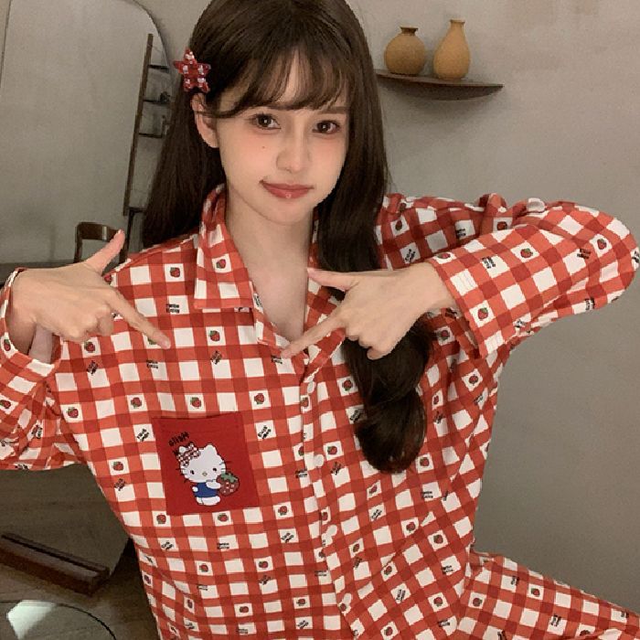 Al por mayor transfronterizo otoño nuevo cardigán pijama de mujer pull-frame algodón pantalones de manga larga con solapa set de ropa casera casual