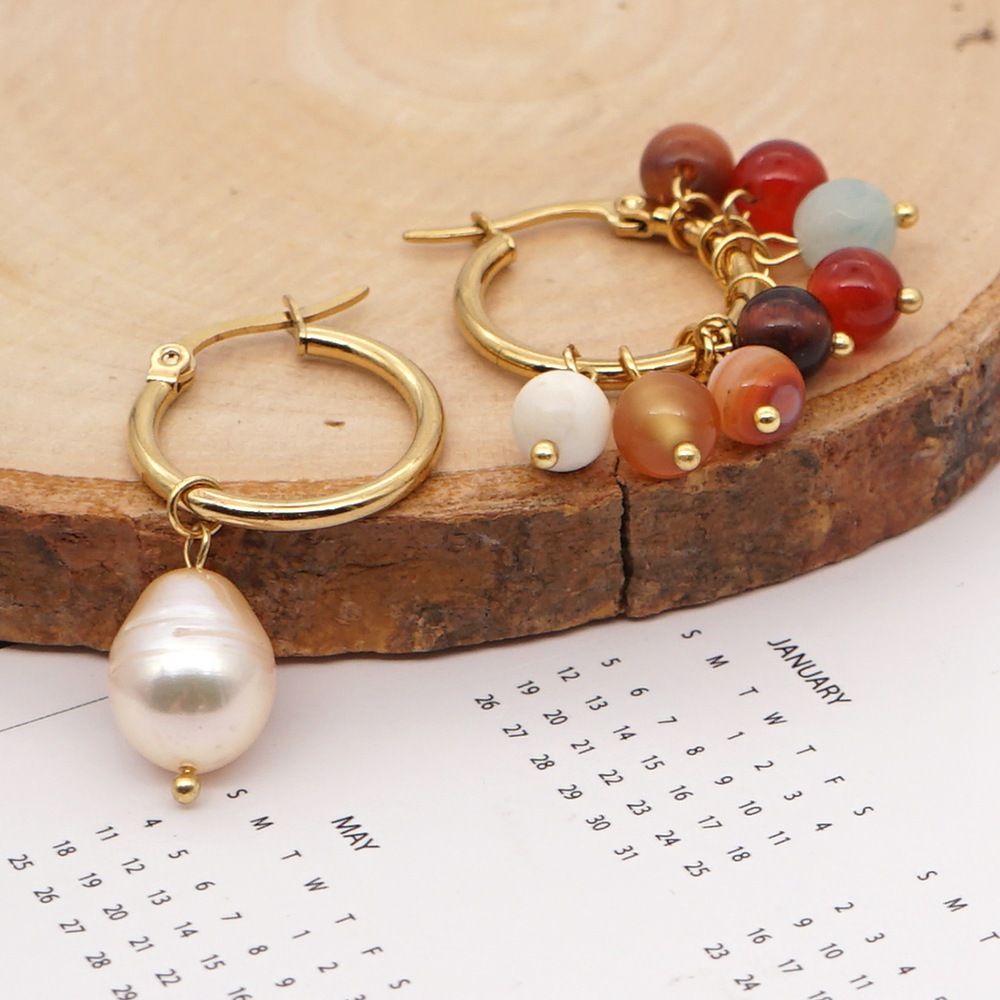 Retro color agate natural pearl earringspicture3