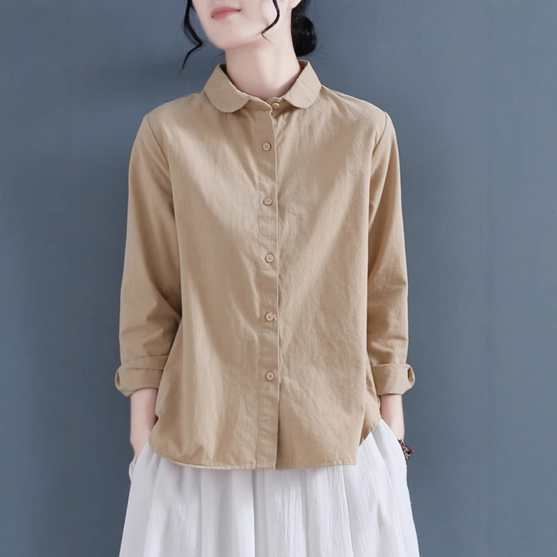 Unique and Stylish Tops Spring 2026 Retro Artistic Shirt Women's Long-Sleeve Casual Doll Collar Cotton-Linen Blouse Unique and Stylish Tops Spring 2026 Retro Artistic Shirt Women's Long-Sleeve Casual Doll Collar Cotton-Linen Blouse