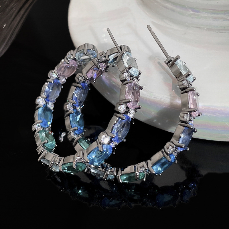 Fashion Round Copper Inlay Zircon Earrings 1 Pair