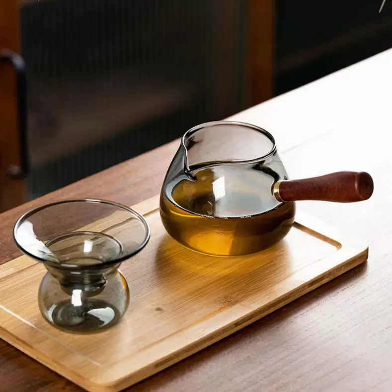 高硼硅透明玻璃侧木把公道杯家用大容量待客茶海分茶器功夫茶具