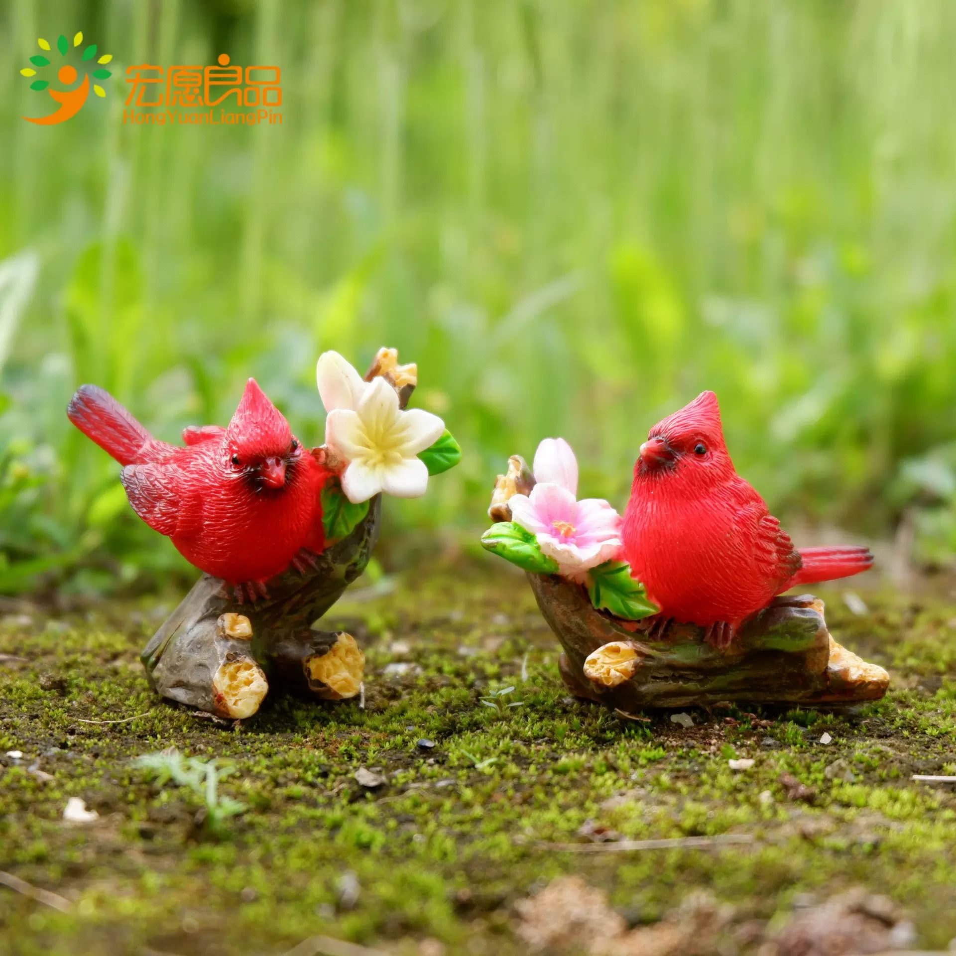 美洲红雀小鸟摆件微景观树脂工艺品可爱手工摆件园艺造景桌面装饰