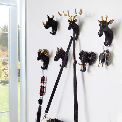 Cross-border wholesale European-style creative hooks without punching and strong adhesive wall decoration wall hanging deer head clothes hanging hooks