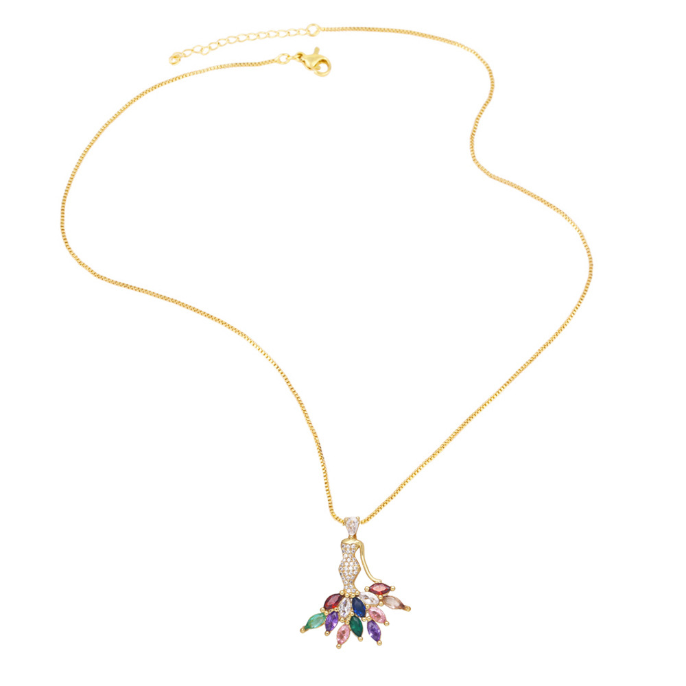 fashion new color zircon dancing girl pendant copper necklace wholesale