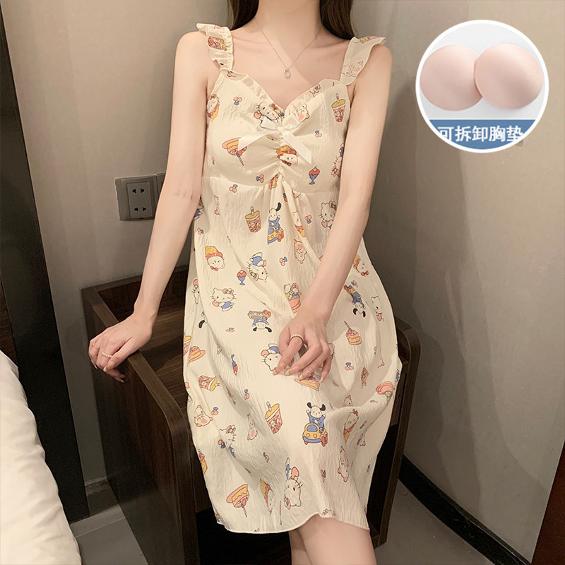 2025 nuevo HelloKitty nube pijama de algodón de mujer de verano es una linda pijama con cojín de pecho ropa para el hogar