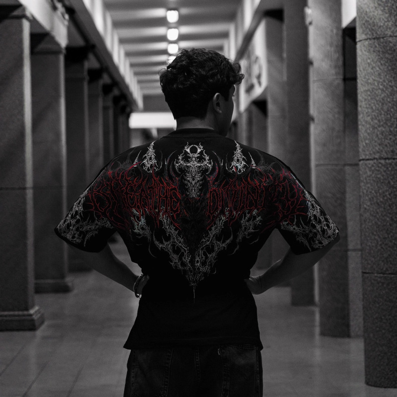 Breathedivinity American Street Fashion Brand Dark Style Loose Large Size 3D Printed Men's Short-Sleeved T-Shirt