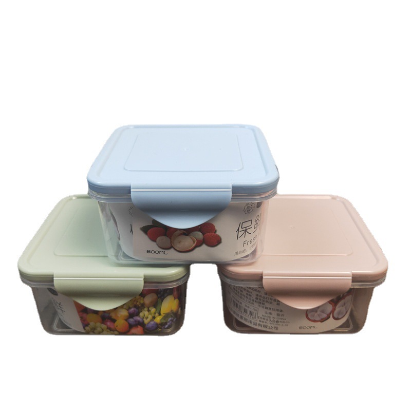 Refrigerador al por mayor color cuadrado cubierta crujiente caja de almacenamiento de frutas y verduras refrigerador de plástico cocina hebilla cubierta