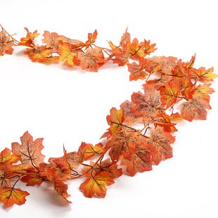 Cross-border simulation red maple leaf rattan Halloween decoration autumn vine green plant winding leaf ceiling with Flower Vine
