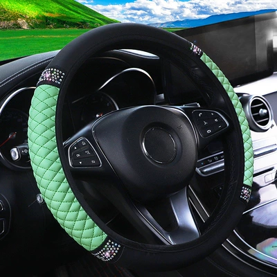 Steering wheel cover: Cover, Leather Three-Dimensional Interior Handle - green-36-38cm