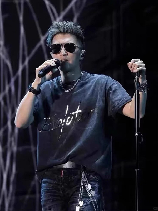 謝霆峰進化コンサート周辺同風半袖Tシャツメンズ2025新作ウォッシュ加工ヘビーウェイト服トレンド|undefined