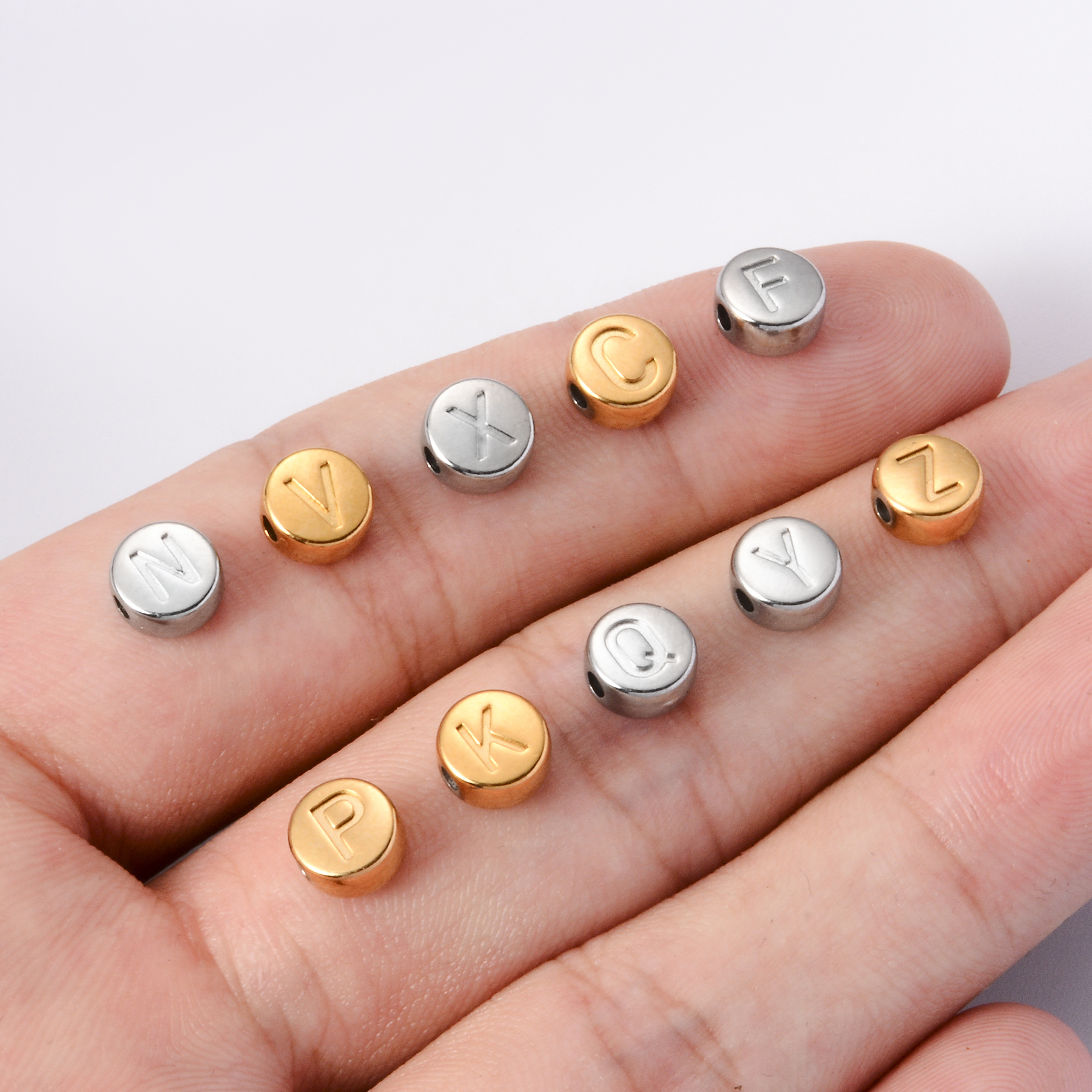 PVD Coated Gold Plating Process Beads Jewelry Making Type 10 PCS/Package 304 Stainless Steel Letter Beaded Beads