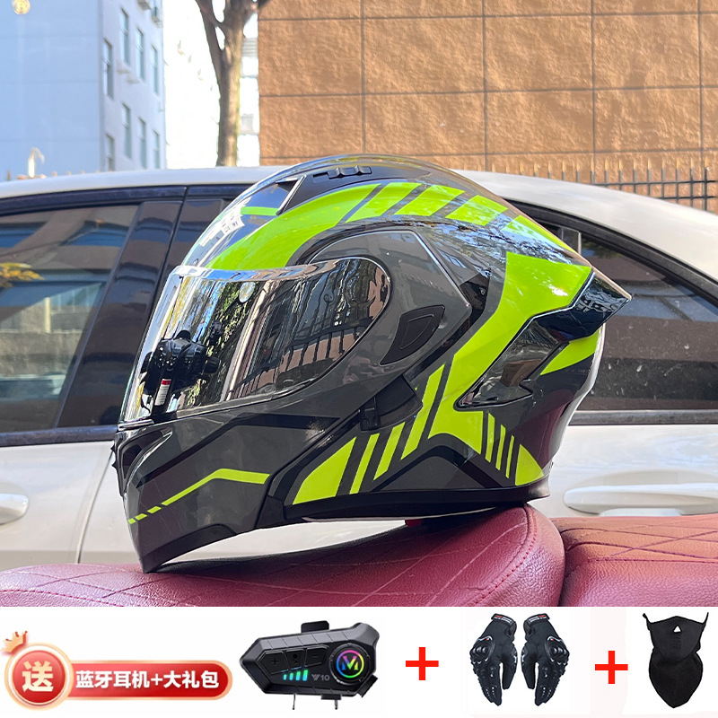 Casco de exposición Orz para hombres y mujeres invierno Doble espejo coche eléctrico semi-Casco completo cola de color coche deportivo ranura Bluetooth cuatro estaciones casco